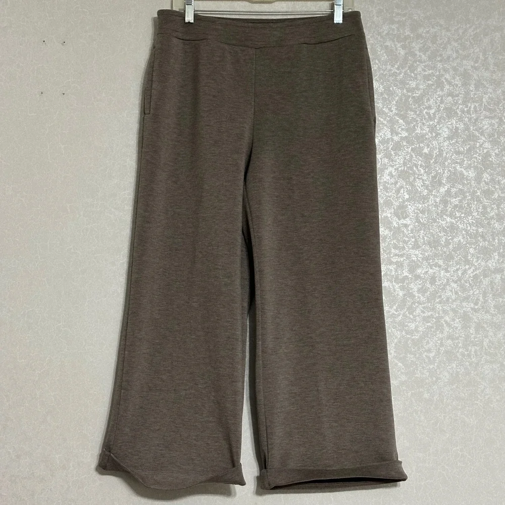 Chico's Weekends Wide Leg Crop Pants Knit Pull On Brown Loungewear Comfy Sz 1‎ M